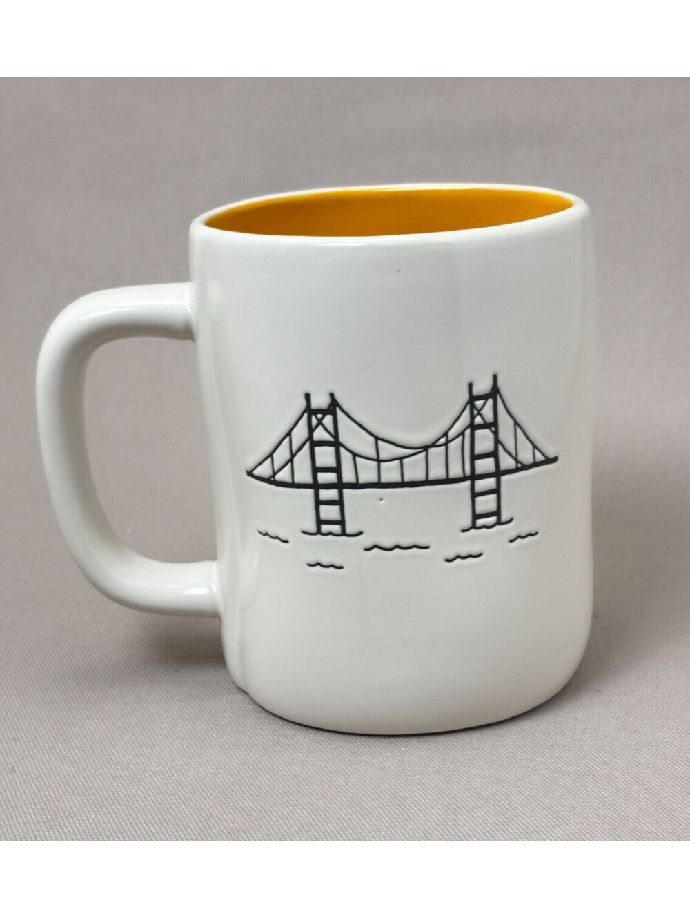 Rae Dunn San Fran Coffee Mug Yellow Interior Golden Gate Bridge Ceramic Cup 16oz